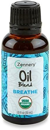Zennery Best Certified USDA Organic BREATH All Natural Essential Oil – No Toxins- ALL NATURAL –100% PURE CERTIFIED USDA ORGANIC –Great for aromatherapy diffusers-Trendy & Decorative Bottle 1oz.