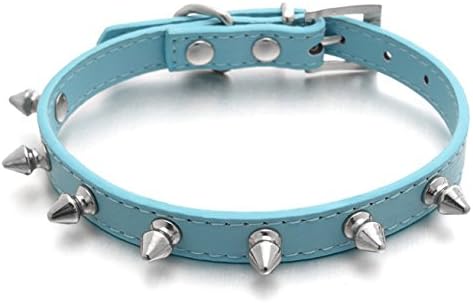Devoted Pet Dog Cat Choke Collar PU Rivets Tabby Single Row Bullet Nail Adjustable Dog Chain Ring Spiked Studded Leather Dog Basic Collar for Small Mediumn Large Pet Soft Comfortable Durable Blue Size L