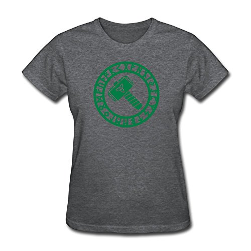 Women's Tshirts-Particular Thors Hammer Runes Tee Size M DeepHeather