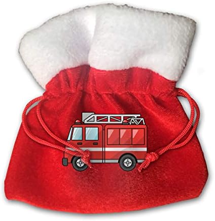 CYINO Personalized Santa Sack,Cute Fire Truck Cartoon Portable Christmas Drawstring Gift Bag (Red)
