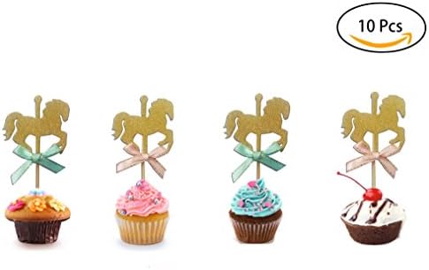 Maydolbone 10Pcs Carousel Horse Cupcake Toppers， Food Picks Baby Shower Decor and Cupcake Party Picks