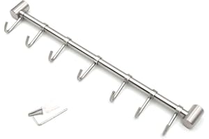 SUS304 Stainless Steel Kitchen Tool Utensil Hooks Rack for Pan Pot Wall Mount, Brushed Finish (7 Hooks Single Pack)