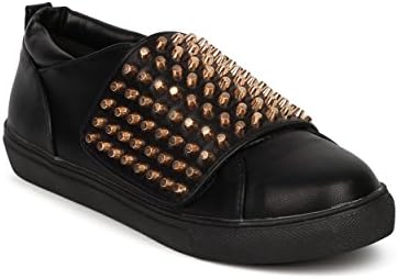 LilianaShoes Women's Chic Fashion Studded Comfy High Top Creepers Sneakers (10, Black)