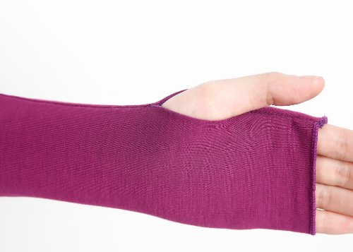 Women Stretchy Long Sleeve Fingerless Gloves (Purple)