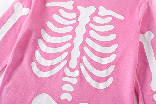 LitBud Girls Kids Halloween Skeleton Pajamas Sleepwears 2pcs Long Sleeves Pjs Nightwear Tops + Pants Sets for Childs Size 6-7 Years 7T