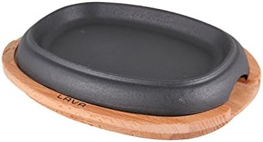 Lava Cookware LV Eco HP K4 Dimensions 26 x 19 cm Cast Iron Oval Hob and Wooden Board, 2619 Black