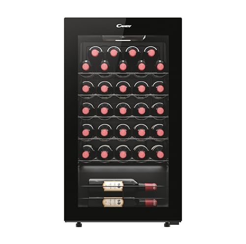 DiVino Cantinetta Vino 23 Bottiglie, Libera Installazione, Vetro Anti-UV, Ripiani Cromati, Luce LED, Porta Reversibile, 37 dB, 85 x 47,5 x 45,6 cm (A x L x P), Nero, CWC023