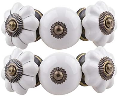 Ceramic Furniture Knobs Assorted Set 6pcs 079GN 77-A Antique Pumpkin Flower White - Handpainted Porcelain Drawer pulls Cabinet knob Handles - Jay Knopf