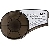 SIKOT M21-500-499-TB Cartridge Ribbon, High Adhesion Nylon Label Tape, Black on White Nylon Cloth Film Compatible with BMP21-PLUS/ID PAL BMP21-LAB/LABPAL Portable Label Printer-16' Length 0.5