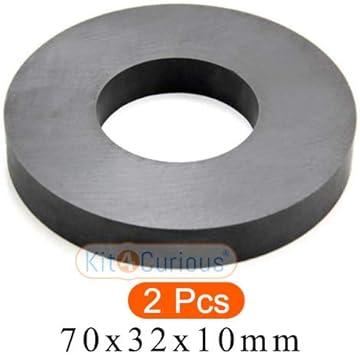 Kit4Curious 2 pcs Ferrite Ring Magnet / Ceramic Magnet with 70mm O.D. x 32mm I.D. x 10mm Thickness