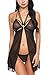 Avidlove Women Sexy Lingerie Lace Babydoll Open Front Teddy Mesh Chemises Black M