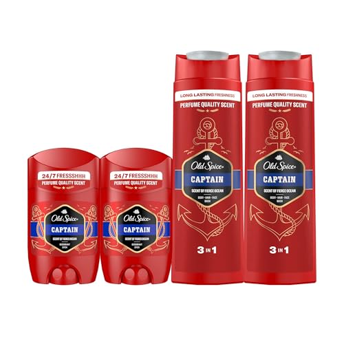 Captain Desodorante En Barra Para Hombres 2x50ml + Gel Y Champú Para Hombres, 3 En 1 2x400ml, Fresco 24 Horas, Todos Los Días Con Uso Diario, Perfume Duradero, Fragancia Excepcional