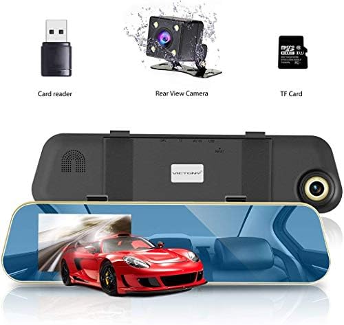 [2019 Latest] 1080P Full HD 4.3" LCD Rearview Mirror Car Dash Cam,Dual Lens Vehicle Camera with Night Vision,Motion Detection,G-Sensor (Blue)