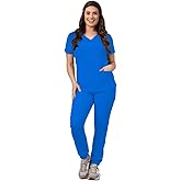Green Town Scrubs for Women Scrub Set - Jogger Pant and V-Neck Top, 6 Pockets, Easy Care Uniforms