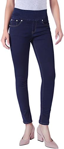 BodiLove Women's Stretchy Mid Rise Pull On Yoga Denim Skinny Jeans with Wide Pull On Band