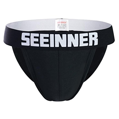 WUAI Men's Briefs Soft Active Elasticity Stretch Bulge Pouch Letter Printed Low-Rise Underwear Boxer Brief(Black,US Size S = Tag M)