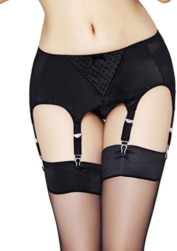Mio Retro Black Vintage 6 Strap Suspender Belt with Black Lace 103 M