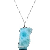 InfinityGemsArt Raw Blue Larimar Stone Pendant Necklace For Men/Women, Natural Gemstone, Birthstone, Rough Chakra Healing Crystals Stones Minimalist Trendy Jewelry, 925 Sterling Silver Chain 20 inch