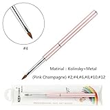 KEMEISI 1PC Simple Design Pink Champagne Metal Handle Kolinsky Sable Hair Nail Polish Brush Size 2,4,6,8,10,12 (#4)