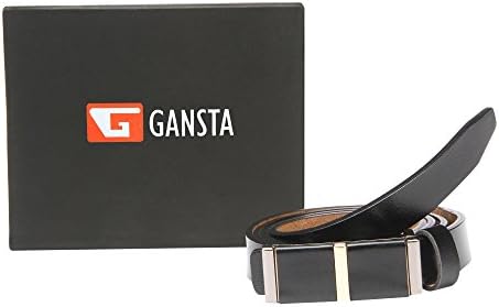 Gansta Womens Casual, Formal wear black color genuine leather belt with golden buckle (GLB101-Blk-34) Fits 32 to 36 waist