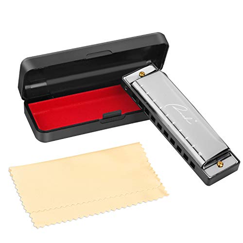 Harmonica Ranch Professional 10 Hole 20 Tones Key of C Mini Harmonica with Case for Beginner Students Kids Gift for Any Occasion like Blues Folk Jazz and Pop - Silver