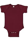 Rabbit Skins Infant 100% Cotton Baby Rib Lap Shoulder Short Sleeve Bodysuit (Maroon, 6 Months)