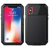 MRSMR iPhone X Case, 360 Aluminum Metal Protective Cover Waterproof Dust Proof Shockproof Military Grade Full Body Bumper Case Heavy Duty Shell with Glass Screen Protector for iPhone X - Black