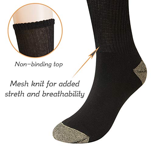 +MD Men's and Women's 6 Pack Extra Wide Non-Binding Diabetic and Circulatory Crew Socks with Cushioned Sole and Protective Copper Fiber