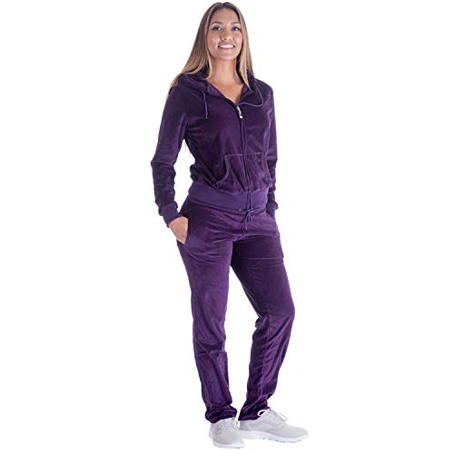 Mother's Day Sale! - Women’s Soft Active 2 Piece Velour Hoodie & Pants Tracksuit Set (XXX-Large, Purple)