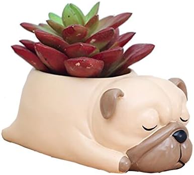 Cute Sleep Dog Shaped Cartoon Home Decoration Succulent Vase Flower Pots Cactus Plant Pot Desktop Flower Pot Mini Bonsai pot (Pug)