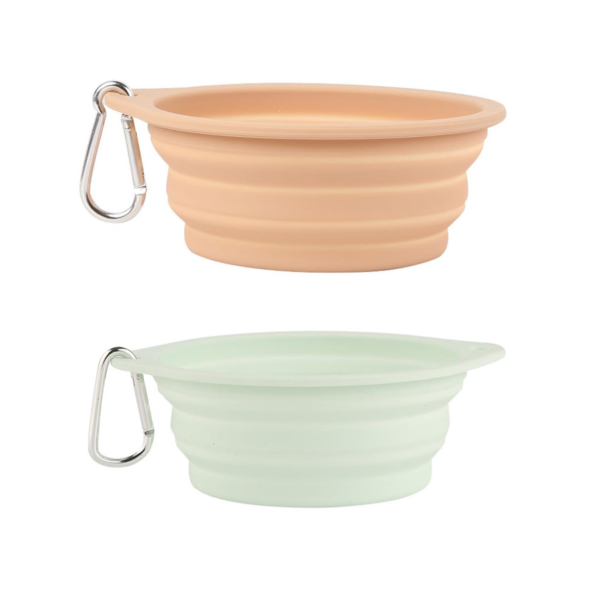 GIEEU 2 Pieces Portable Foldable Dog Bowl Silicone Pet Travel Bowl (350ML, 600ML, Beige and Green)