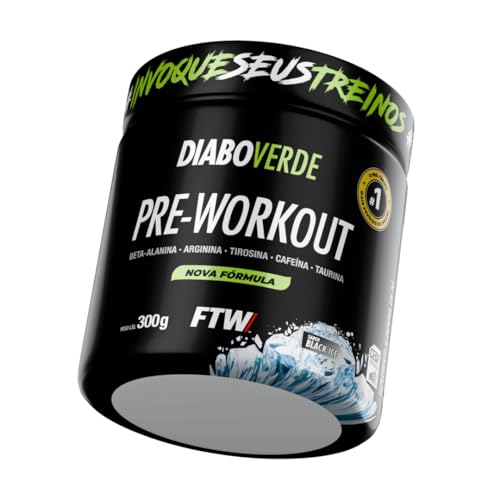 FTW Pré-Treino Diabo Verde em Pó com Cafeína, Aminoácidos Beta‑Alanina e Arginina para Treinos e Atividades Físicas - Pote 300 g (Sabor: Black Ice)