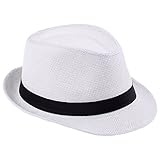 Elee Unisex Kids Straw Trilby Fedora Cap Jazz Hat Short Brim Sunat
