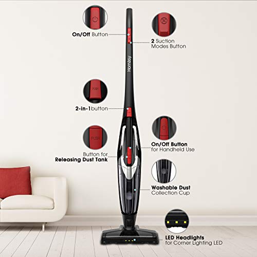 Homasy Cordless Vacuum Cleaner, 2-in-1 Stick and Handheld Vacuum Cleaner with Super Strong Suction, Lightweight Bagless Vacuum LED Headlights for Carpet and Hard Floor
