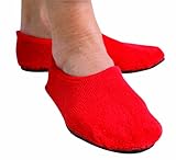 Secure Non Skid Slipper Socks - Slip Resistant Rubber Sole For Fall Management / Prevention - Red