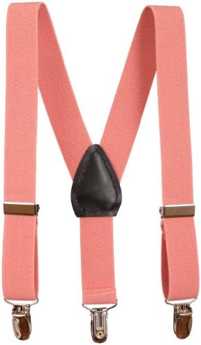 Kids and Baby Girls Adjustable Elastic Solid Color Suspenders (30", Peach)