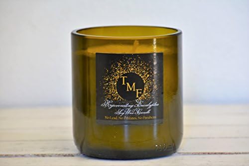 Eucalyptus Scented Soy Wax Candle Hand Poured into an Up-Cycled Wine Bottle. 14 Ounce Eco-Friendly and Sustainable Sourced Soy Wax. Vegan Candle Burns 55+ hours.