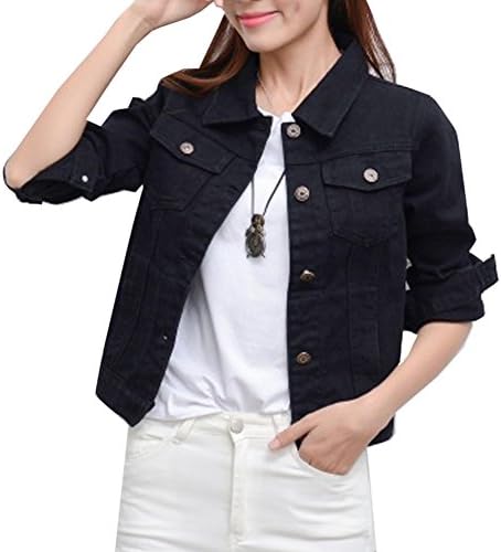ZhengYuan Women's Long Sleeved Short Denim Jacket (X-Large, Black)