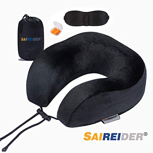 Saireider Travel Neck Pillow For Airplane Sleeping 100 Memory Foam Adjustable Travel Pillows With Storage Bag Sleep Mask And Earplugs Prevent The