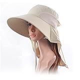 Auch Adjustable Quick-Drying Outdoor UV SPF 50+ Large Brim Visor/Boonie/Sand Beach Sun Hat with Net Protection for Women w/Horsetails