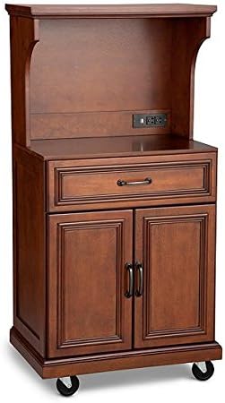 Deluxe Microwave Cart with Storage - Features 2 Built In Plugs and 2 USB Ports (WALNUT)
