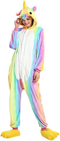 Children's Unicorn Pajamas Animal Costume Kids Kigurumi Cosplay Onesie Halloween Gift (Age:9-10Years (Height 51.2-55.1 Inch), Colorful Unicorn)