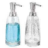 mDesign Modern Glass Refillable Liquid Soap Dispenser Pump Bottle for Bathroom Vanity Countertop, Kitchen Sink - Holds Hand Soap, Dish Soap, Hand Sanitizer & Essential Oils - 2 Pack - Clear/Brushed