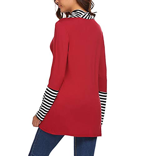 Womens Patchwork Tops Duseedik Stripes Cowl Neck Solid Long Sleeve Casual Layered A-Line Tops