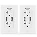[2 Pack] BESTTEN 3.6A Dual USB Receptacle Outlet with 20 Amp AC Outlets, Smart Chip USB Charger, Wallplate Included, UL Listed, White
