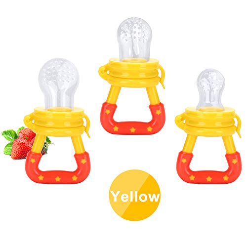 Baby Fresh Food Feeder 3Pack Fruit Silicone Nipple Teething Toy Reusable Aching Gums Pacifier Yellow