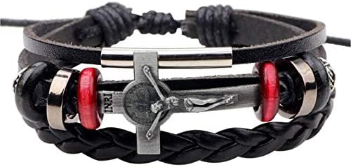 Bracelets for Men Leather Braided Bangle | Cross Bracelet | Multilayer Adjustable Leather | Wrist Cuff Wristband | Cross Jesus Leather Wrap Cuff Wristband