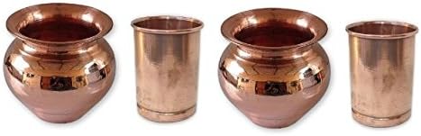 Copper Lota/kalash Indian Drinkware Water Tumbler Ayurveda Healing Set of 4(1.00) (4)