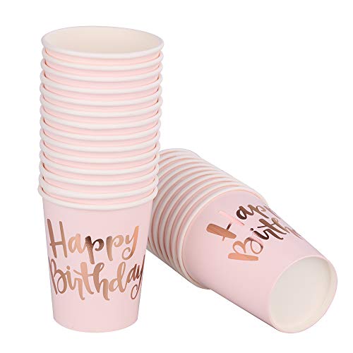 Ottin Pink Happy Birthday Party Packs for 50 Guests, Rose Gold Foil Paper Plates and Napkins Set, Perfect for Birthday, Anniversary, Party Supplies (Happy Birthday Paper Dinnerware, 50 Guests)