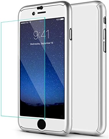 iPhone 6S Case, iPhone 6 Case, SEEKFULL 360 Full Body Protection Ultra-thin Hard Slim Case with [Tempered Glass Screen Protector]case for Apple iPhone 6S 6… (Silver)